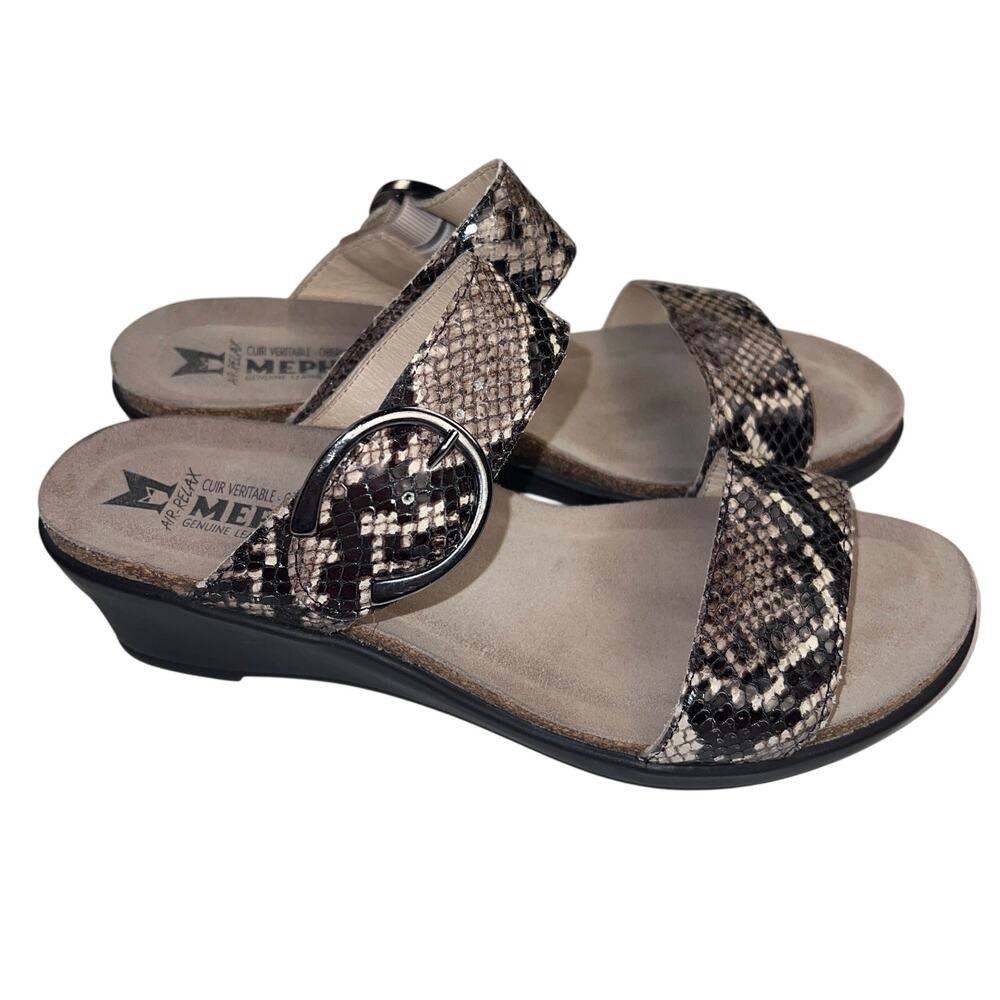 Mephisto Nadia Python Snakeskin Leather Wedge Confort Sandals NIB Size 39 US 9
